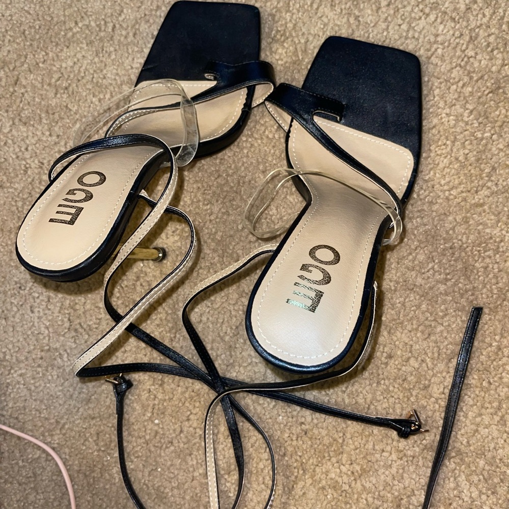 EGO Black and Cream Heeled Sandals